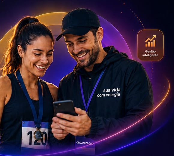 Dois atletas conferindo a inscrição no celular